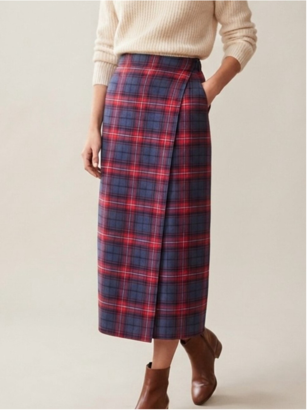 💯% Wool Plaid Tarten Wrap Skirt Size 10 Midi Long Length Academia Heritage Prep